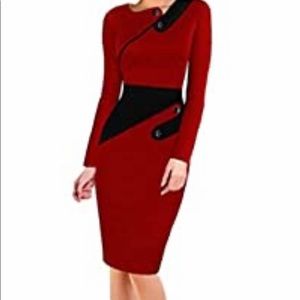 Homeyee - Long Sleeve Black and Red Dress - 18